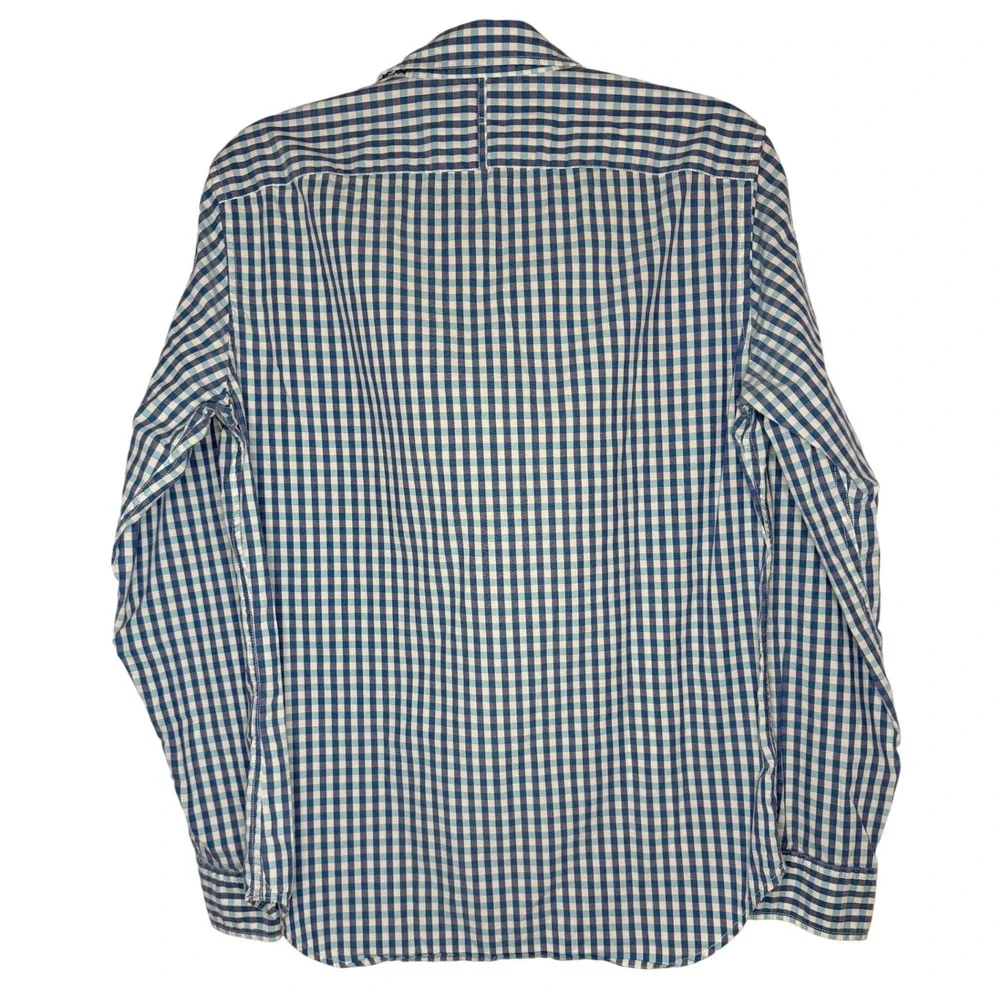 Banana Republic Shirt Mens Small Blue Gingham Camden Fit Custom Wash Long Sleeve